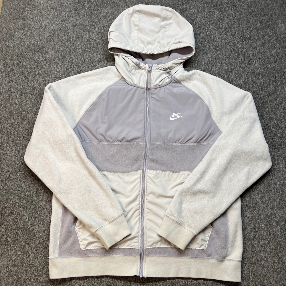 Nike Mens Colorblock Full Zip Fleece Hoodie Grey White CZ4891-059 Size L